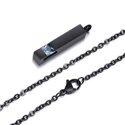 Rockyu メモリアルネックレス スティックペンダント 遺骨収納 ジルコニア付き 防水 ステンレス製