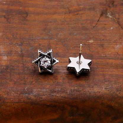 Rockyu 星型ピアス ステンレス製 ブラック＆クリアジルコニア 金属アレルギー対応