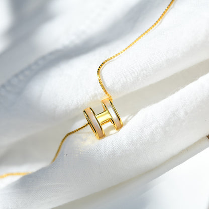 Rockyu レディース Hモチーフネックレス ピンクゴールド＆ホワイト 白蝶貝 S925銀