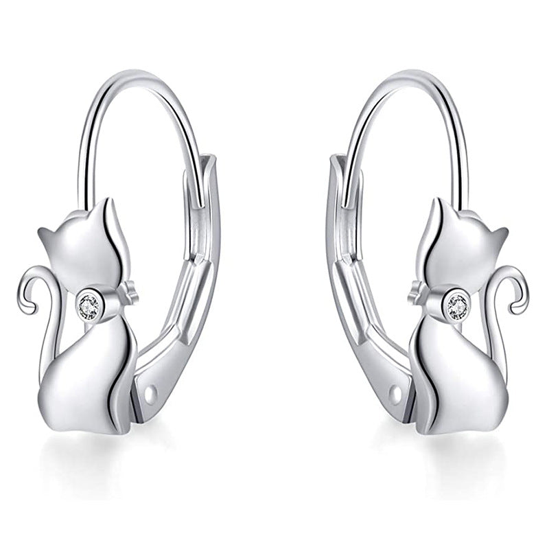 Rockyu レディースピアス 猫モチーフ ジルコニア付き シルバー925 金属アレルギー対応 両耳用