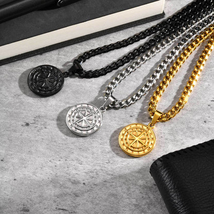 Rockyu ネックレス メンズ シルバー ゴールド ブラック コイン 星形ペンダント チタン製 アクセサリー