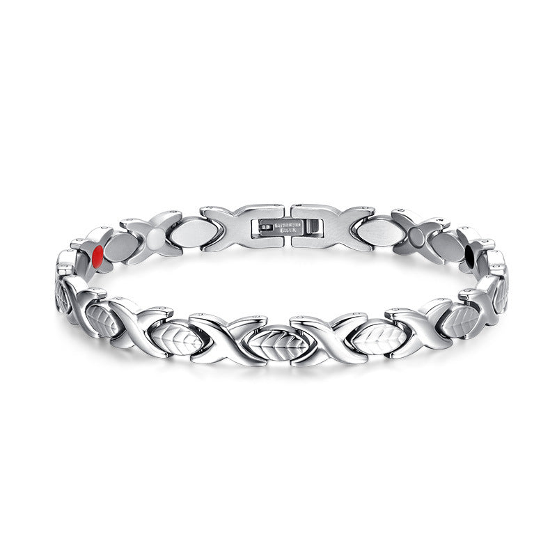 Rockyu ブレスレット レディース 磁気 シルバー＆ゴールド ゲルマニウム 健康ステンレス腕輪