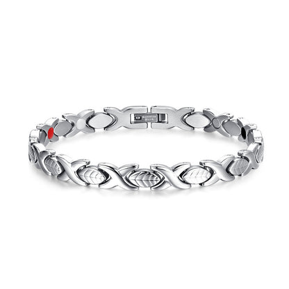 Rockyu ブレスレット レディース 磁気 シルバー＆ゴールド ゲルマニウム 健康ステンレス腕輪