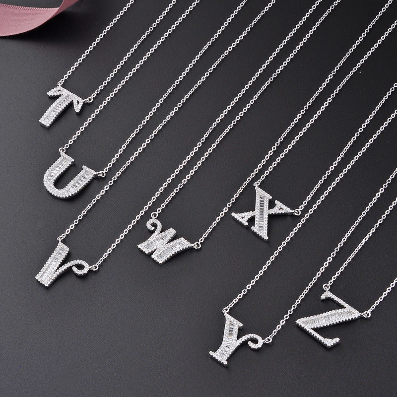 Rockyu アルファベットネックレス レディース シルバー925 ジルコニア A-Z イニシャルペンダント