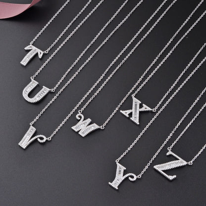 Rockyu アルファベットネックレス レディース シルバー925 ジルコニア A-Z イニシャルペンダント