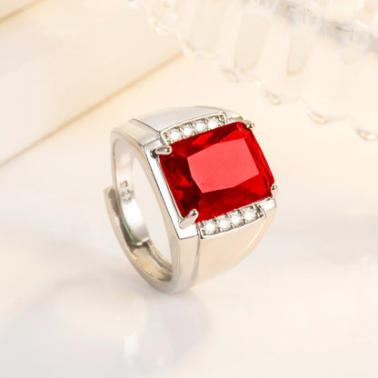 Rockyu メンズリング シルバー フリーサイズ 光沢仕上げ 一粒カラージルコニア