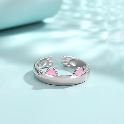 Rockyu 猫耳リング レディース シルバー925 フリーサイズ かわいい猫デザイン 指輪