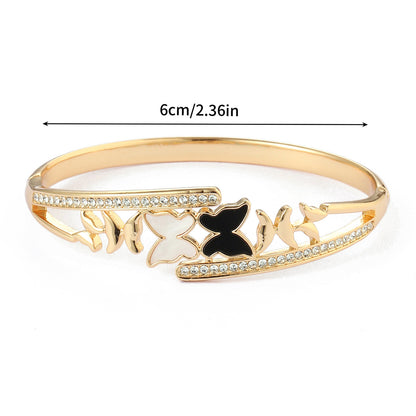 Rockyu ブレスレット レディース 蝶モチーフ ピンクゴールド 18Kメッキ チタン製 キラキラバングル