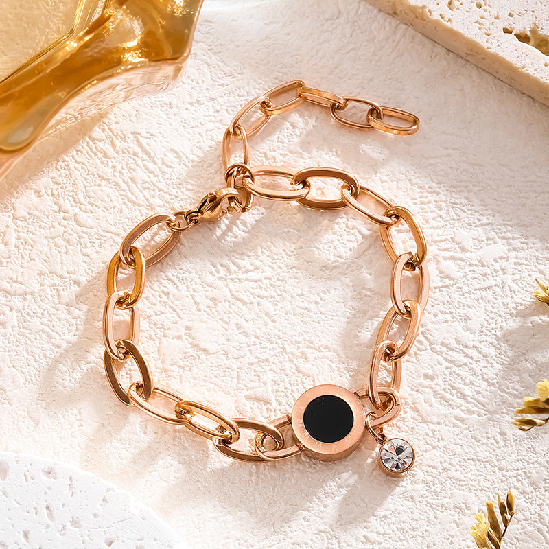 Rockyu ブレスレット レディース チェーン ピンクゴールド ステンレススチール