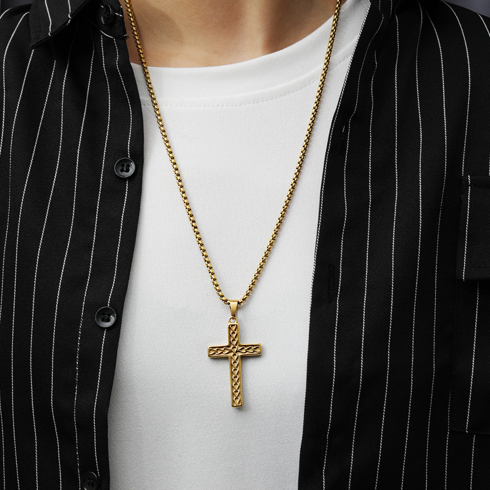 Rockyu ステンレス ヴィンテージクロス メンズネックレス ペンダント
