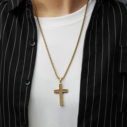 Rockyu ステンレス ヴィンテージクロス メンズネックレス ペンダント