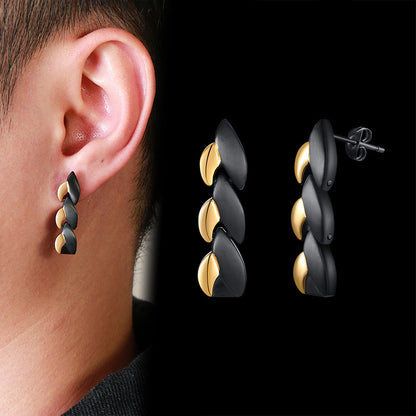 Rockyu メンズピアス チタン製 黒金デザイン 揺れる磁気ピアス 両耳セット