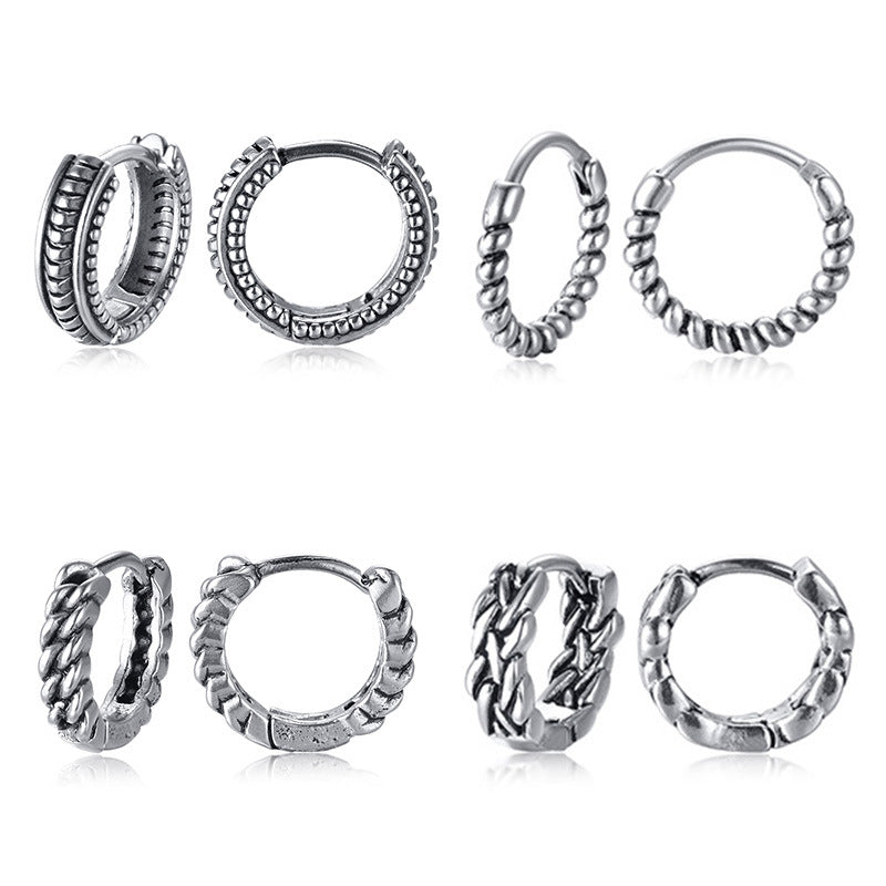 Rockyu ピアス メンズ チタン製 ツイストフープ リング シルバーピアス アレルギー対応