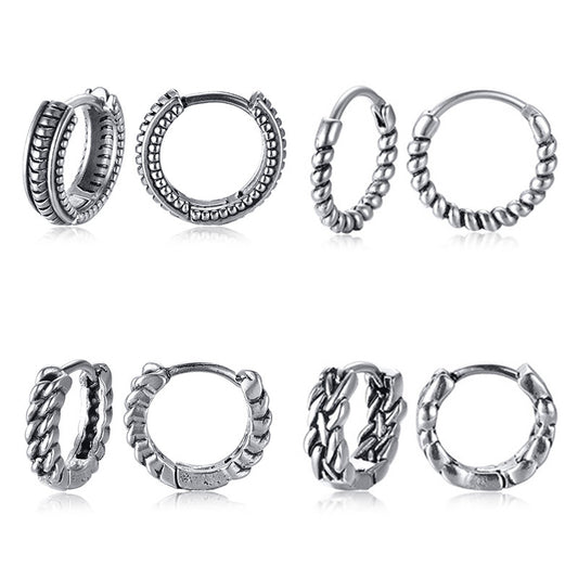 Rockyu ピアス メンズ チタン製 ツイストフープ リング シルバーピアス アレルギー対応