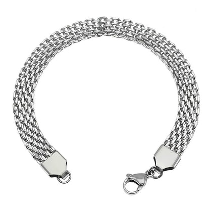 [Rockyu] ブレスレット メンズ シルバー ステンレスチェーン シンプル ファッション 2連チェーンブレスレット 幅広ブレスレット アレルギー対応 長さ21cm