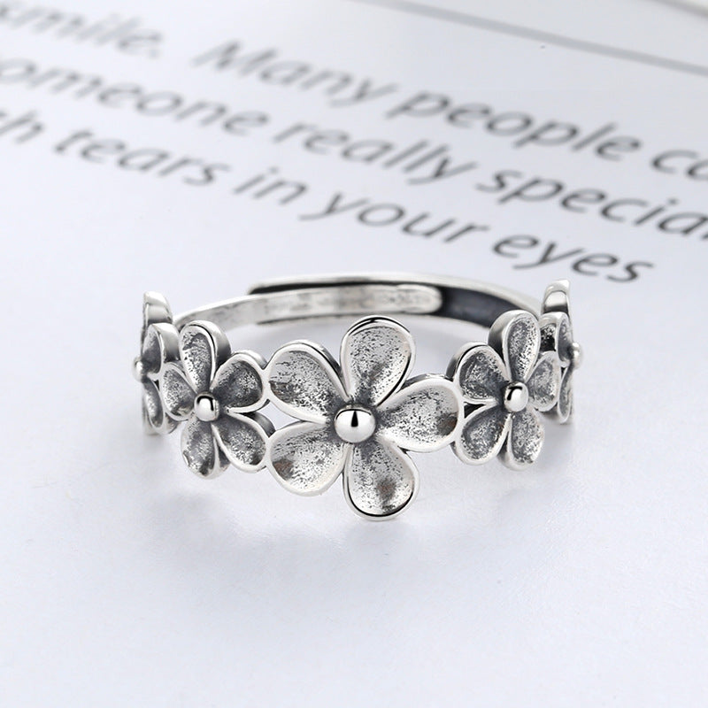 Rockyu 菊花モチーフリング レディース シルバー925 ヴィンテージ調 フリーサイズ