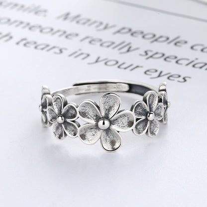 Rockyu 菊花モチーフリング レディース シルバー925 ヴィンテージ調 フリーサイズ