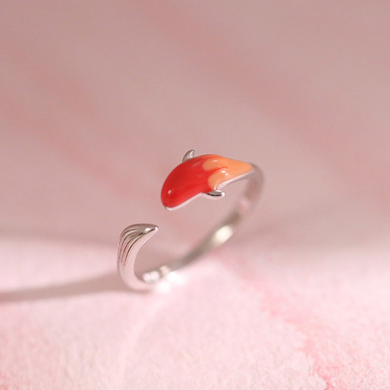 Rockyu 錦鯉モチーフリング 幸運を呼ぶ開口デザイン S925シルバー指輪