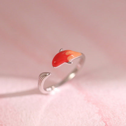 Rockyu 錦鯉モチーフリング 幸運を呼ぶ開口デザイン S925シルバー指輪