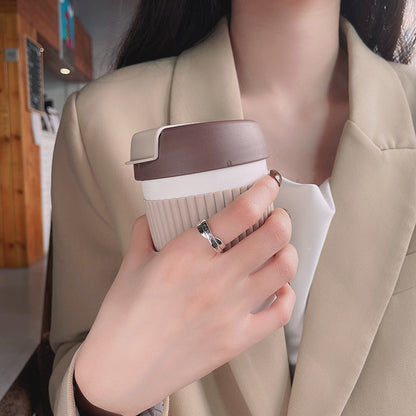 Rockyu 英語メッセージ入りリング S925シルバー レディース フリーサイズ クロスデザイン