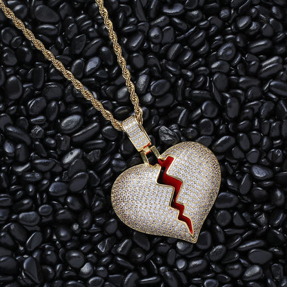 Rockyu ネックレス メンズ ハートブレイク ジルコニア シルバー ゴールド Hip Hop ペンダント