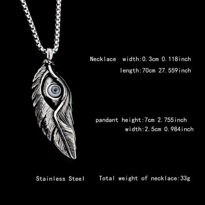 Rockyu メンズ ネックレス ペンダント 羽 根 アイモチーフ チタン ステンレス レトロ アンティーク風
