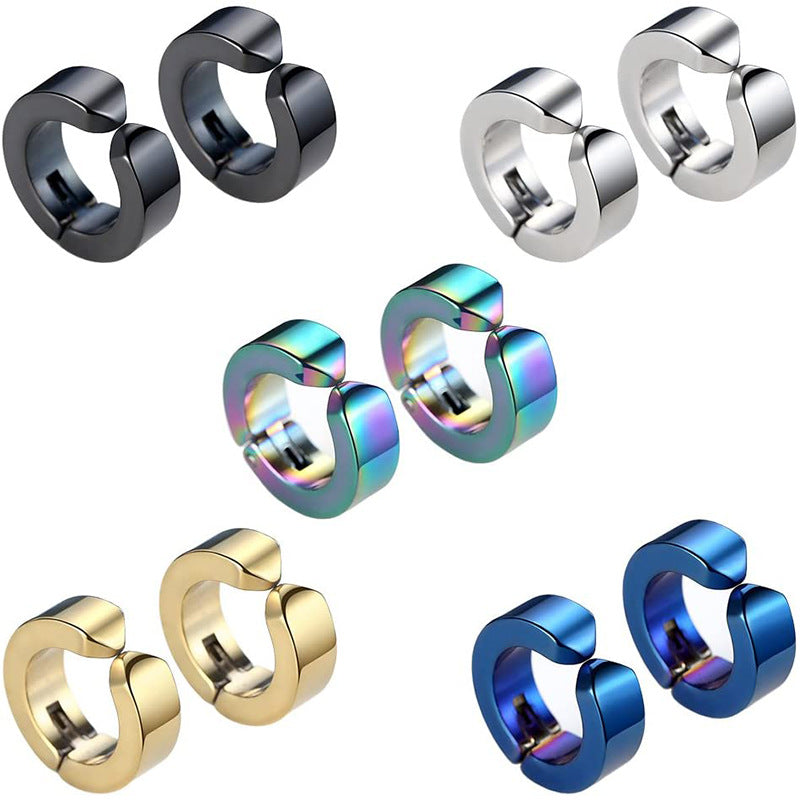 Rockyu フェイクピアス メンズ レディース フープ イヤーカフ ノンホール 黒 青 金 シルバー アレルギー対応