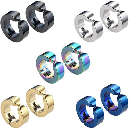 Rockyu フェイクピアス メンズ レディース フープ イヤーカフ ノンホール 黒 青 金 シルバー アレルギー対応