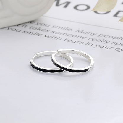 Rockyu シルバー925 ブラックエナメル フープピアス シンプル大人デザイン 男女兼用