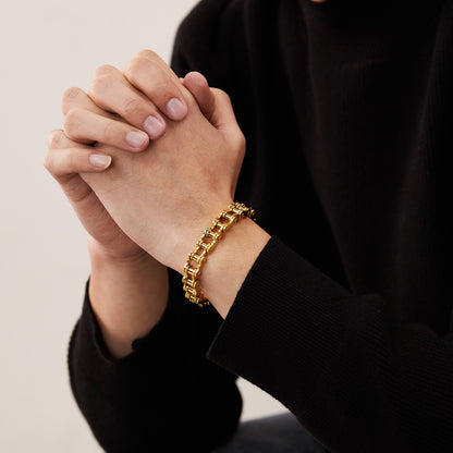 Rockyu チタンチェーンブレスレット メンズ ステンレス製 バイク風デザイン シルバー＆ゴールド