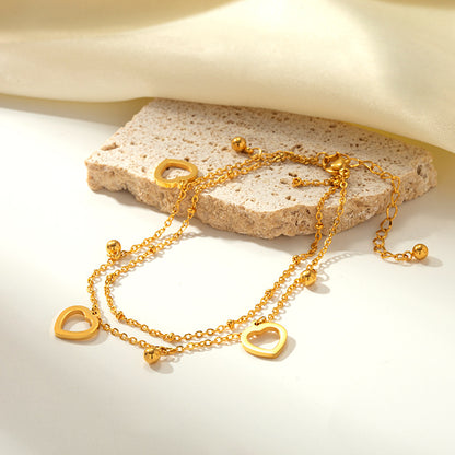 Rockyu アンクレット レディース ハート チャーム ピンクゴールド チタン製 18k メッキ おしゃれ 調節可