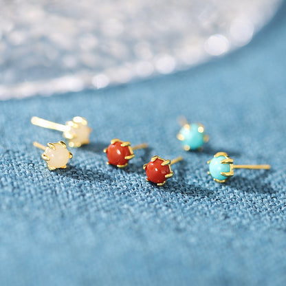 Rockyu ピアス レディース 小さい ターコイズ レッド ホワイト シルバー925 金属アレルギー対応