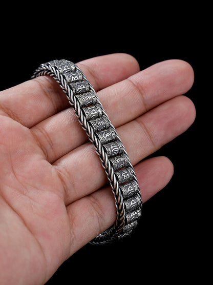 Rockyu メンズ ブレスレット 真言彫刻 回転ローラー 厄除け お守りアクセサリー