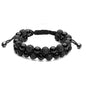 Rockyu メンズブレスレット 編み込み レザー 火山石 黒紫 数珠2連ブレスレット浄化用さざれ 調節可能 カジュアル 人気アクセサリー