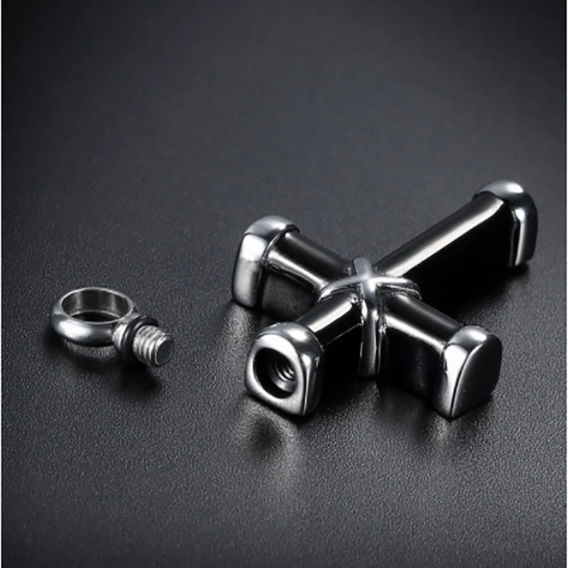 Rockyu ネックレス メンズ 十字架 クロスペンダント ブラック 316Lステンレス メモリアル 遺骨入れ シンプルアクセサリー