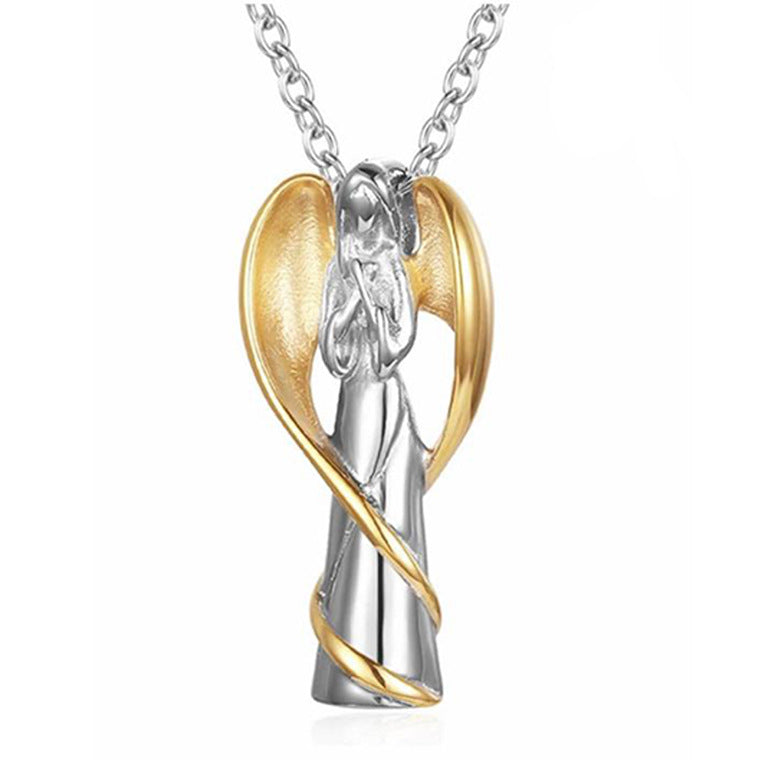 Rockyu メモリアルネックレス エンジェルデザイン レディース メンズ シルバー 羽根付き 天使ペンダント 遺骨入れ