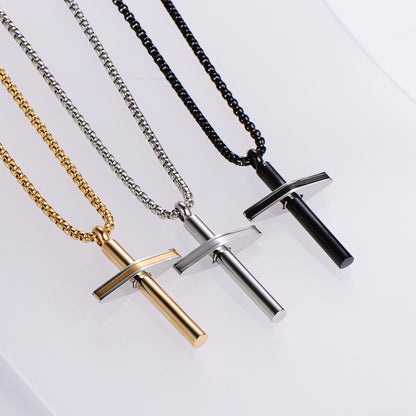 Rockyu クロスネックレス メンズ ステンレス製 アレルギー対応 ブラック＆ゴールド おしゃれ十字架ペンダント