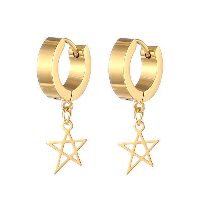 Rockyu メンズピアス フープ シルバー スター 揺れるリングピアス 両耳用 チタン製