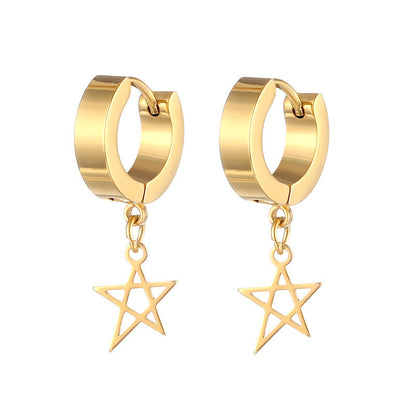 Rockyu メンズピアス フープ シルバー スター 揺れるリングピアス 両耳用 チタン製