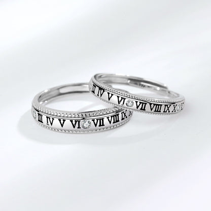 Rockyu ペアリング カップル用 ローマ数字刻印 シルバー925 フリーサイズリング