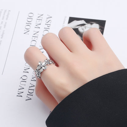 Rockyu 菊花モチーフリング レディース シルバー925 ヴィンテージ調 フリーサイズ