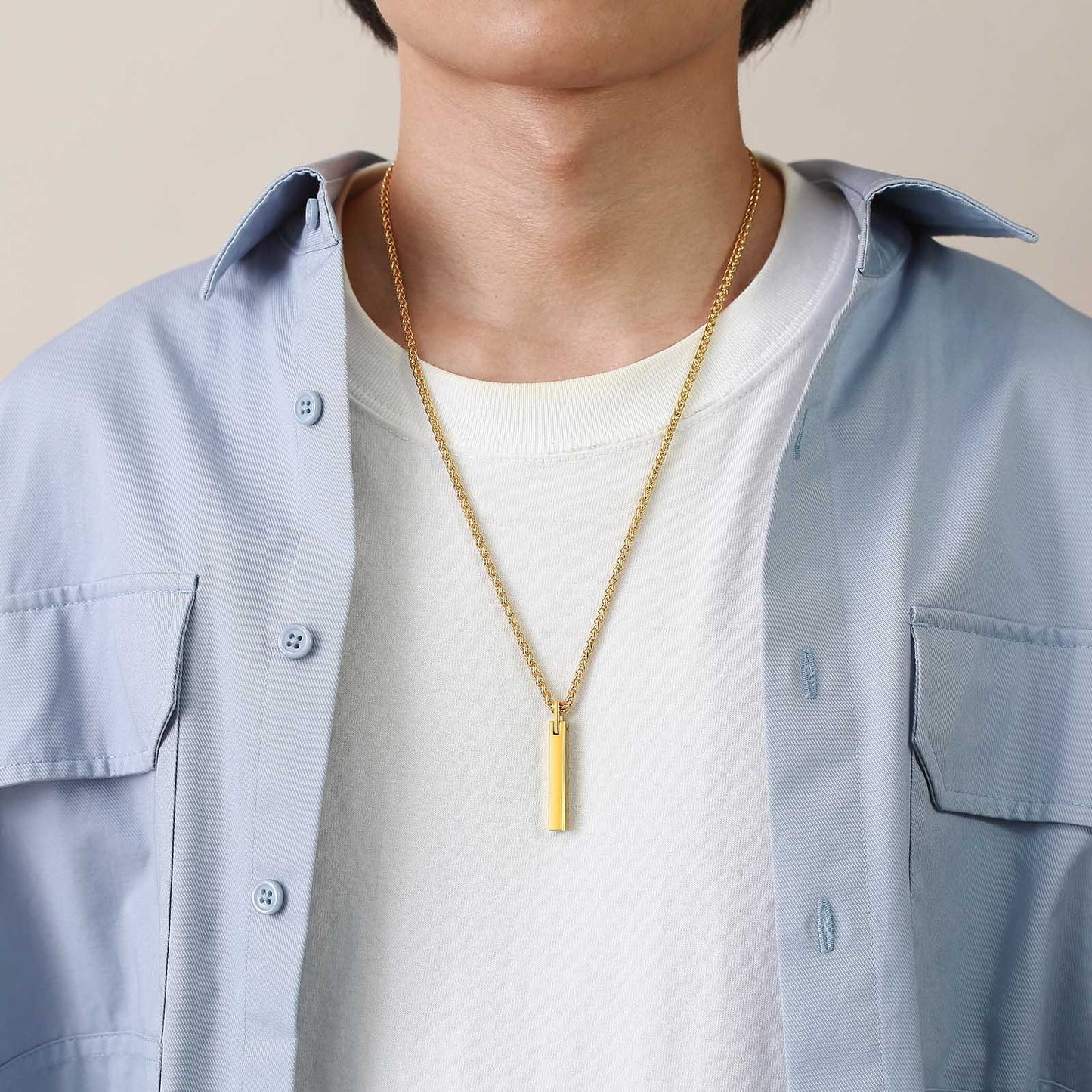 Rockyu バーネックレス メンズ タングステン 鏡面仕上げ スティックペンダント アレルギー対応