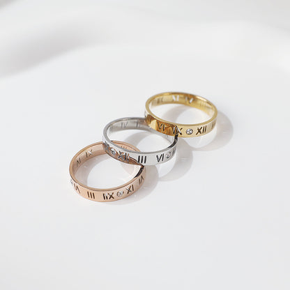 Rockyu ローマ数字リング レディース ステンレス製 3.5mm幅 ピンクゴールド・シルバー