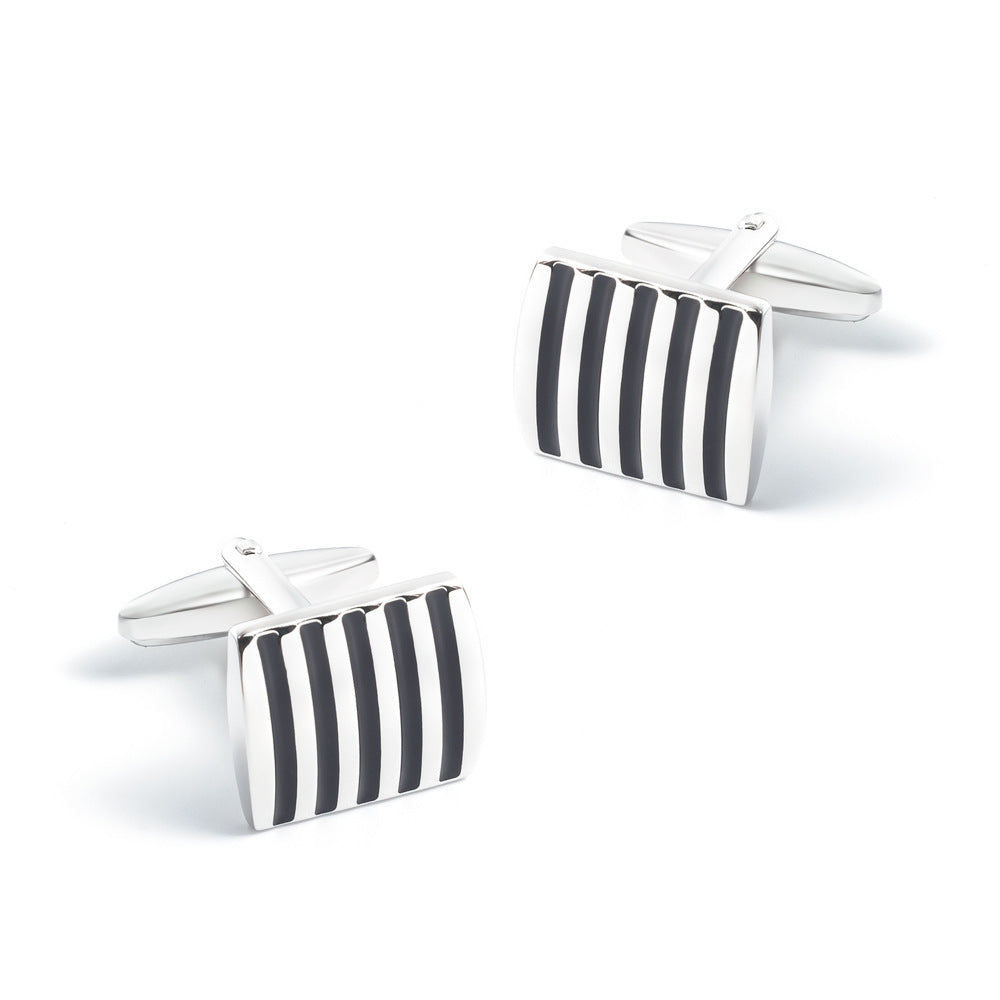 Rockyu カフス メンズ 正方形 ストライプ ステンレス シルバー