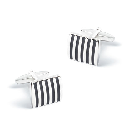 Rockyu カフス メンズ 正方形 ストライプ ステンレス シルバー