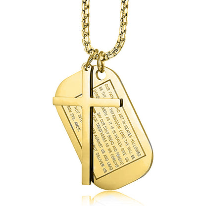 Rockyu メンズネックレス クロス十字架＆聖書モチーフ ドッグタグペンダント ステンレス製 ゴールド ブラック シルバー お守り アクセサリー