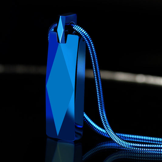 Rockyu タングステンネックレス メンズ レディース 多面カット長方形ペンダント ステンレス蛇チェーン付き 黒・銀・青 モダン幾何デザイン