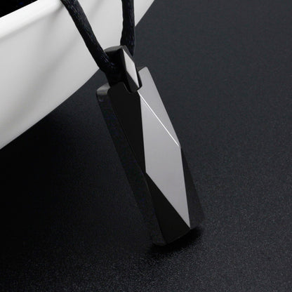 Rockyu タングステンネックレス メンズ レディース 多面カット長方形ペンダント ステンレス蛇チェーン付き 黒・銀・青 モダン幾何デザイン