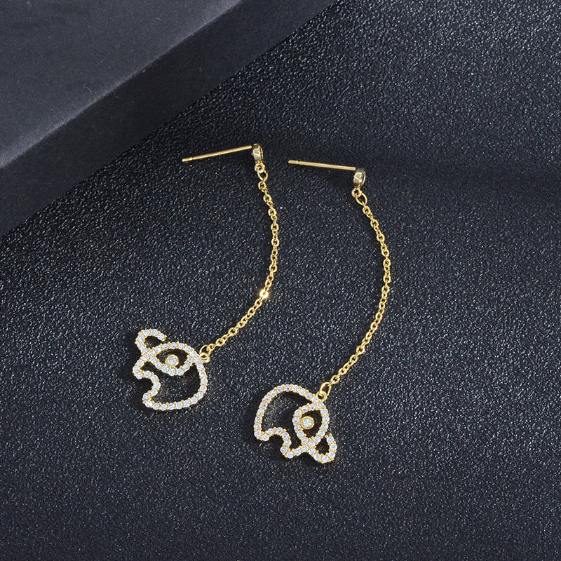 Rockyu ピアス レディース 人気 揺れる 大人可愛い 象モチーフ ロングチェーンピアス ジルコニア シルバー925 アレルギー対応