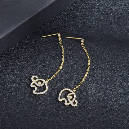 Rockyu ピアス レディース 人気 揺れる 大人可愛い 象モチーフ ロングチェーンピアス ジルコニア シルバー925 アレルギー対応